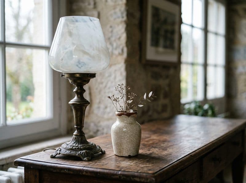 Lámpara antigua y objetos decorativos en Pontevedra